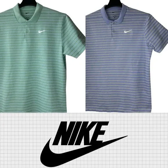 2 Nike Dri-Fit Men's Golf Polo Shirts Size Large Victory Stripe Green Blue Top - Picture 1 of 16
